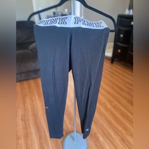 PINK Black leggings with logo white waistband